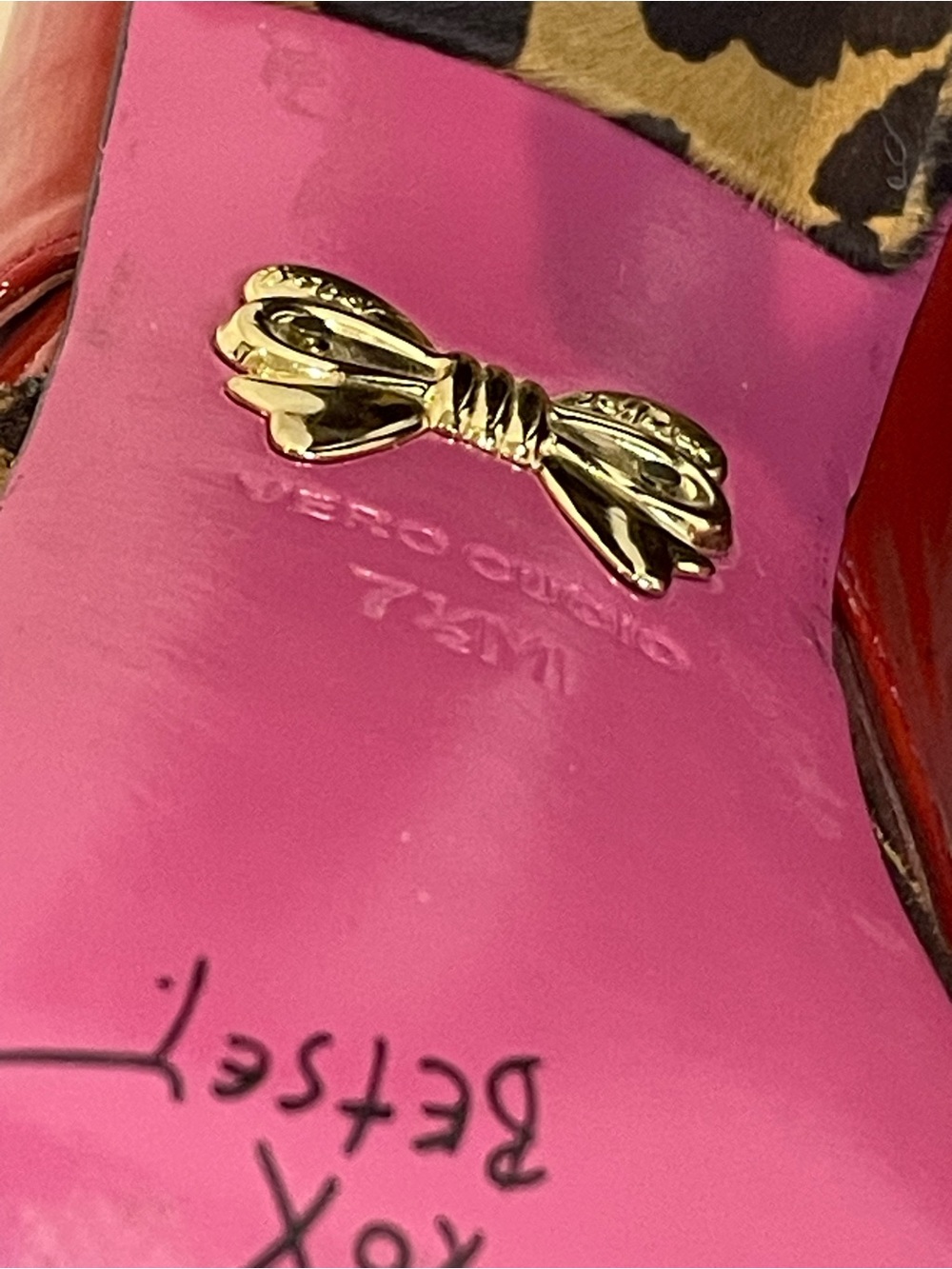 Betsey Johnson 7.5 Leopard Red Patent Bow Platform Stiletto Heels Y2K - Picture 8 of 11